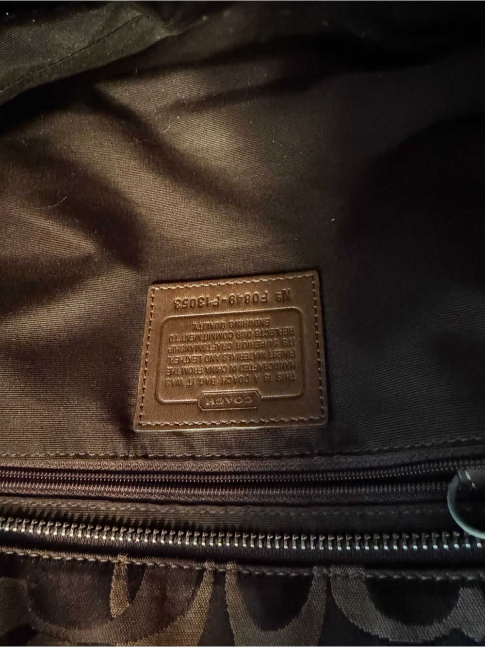 Coach Brown Monogram Tote with Tan Leather Trim - Picture 3 of 3